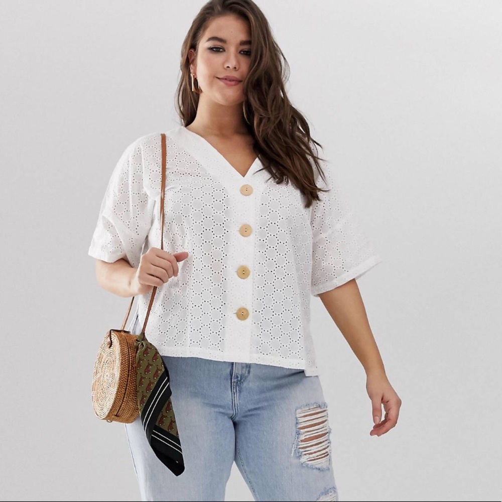 ASOS Curve White Eyelet Blouse